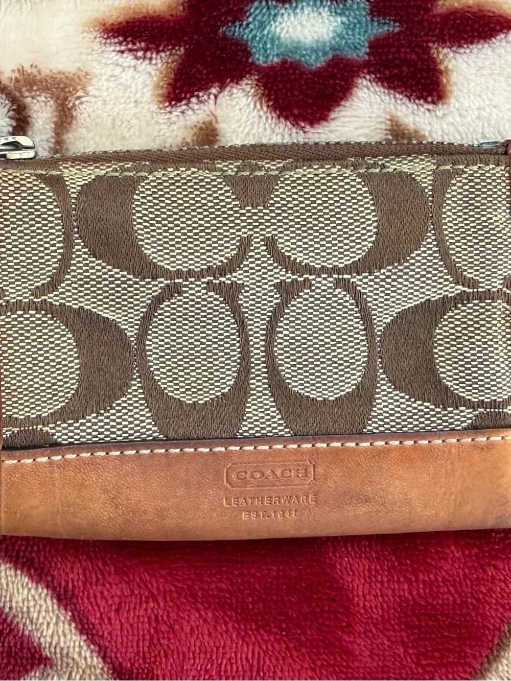 Coach Brown Signature Canvas and Leather Wristlet